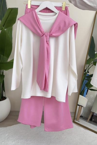 3 Lü Fularlı Takım Pembe