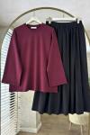 Basic Body  Bordo Terikoton Etek Siyah