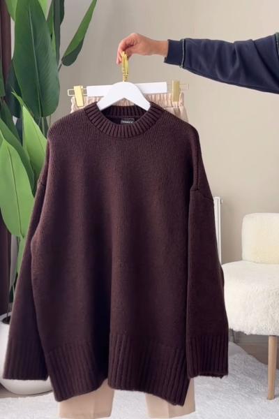 Basic Triko Kazak Kahverengi