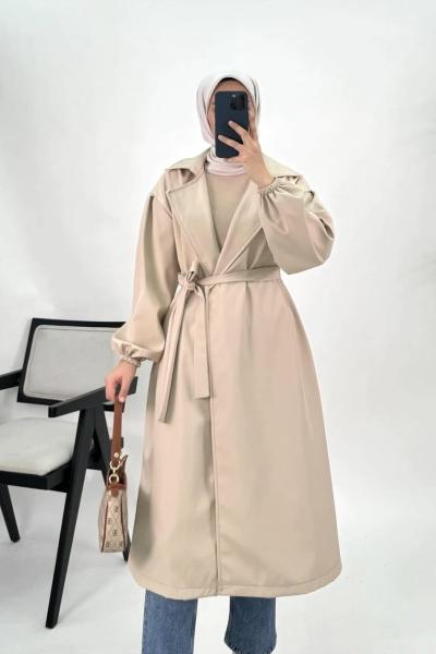 Bondit Kumaş Trençkot Krem