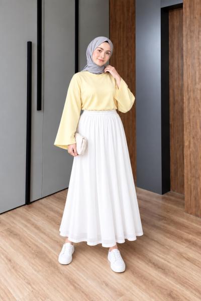 Büzgülü Oysho Sarı Body Vual Etek Beyaz