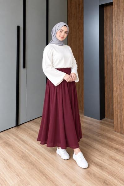 Büzgülü Oysho Beyaz Body Vual Etek Bordo