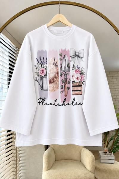 Çiçek Baskılı Oysho Sweat Beyaz