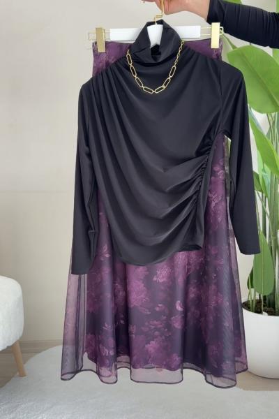 Desenli Etek Bluz Takım Çoklu Renk