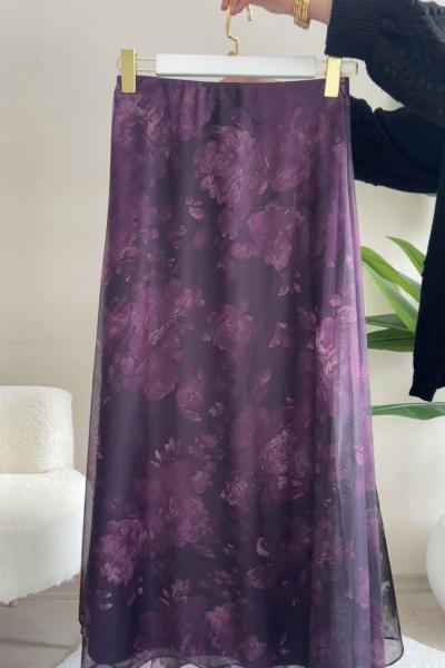 Desenli Etek Mürdüm