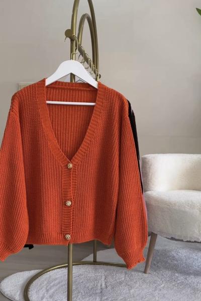 Düğmeli Hırka Turuncu