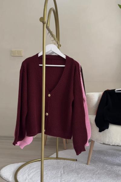 Düğmeli Hırka Bordo