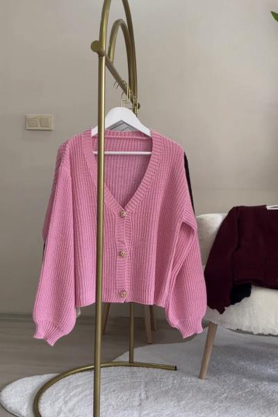 Düğmeli Hırka Pembe