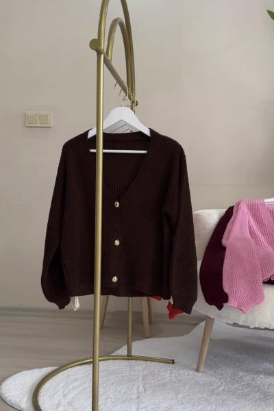 Düğmeli Hırka Kahverengi