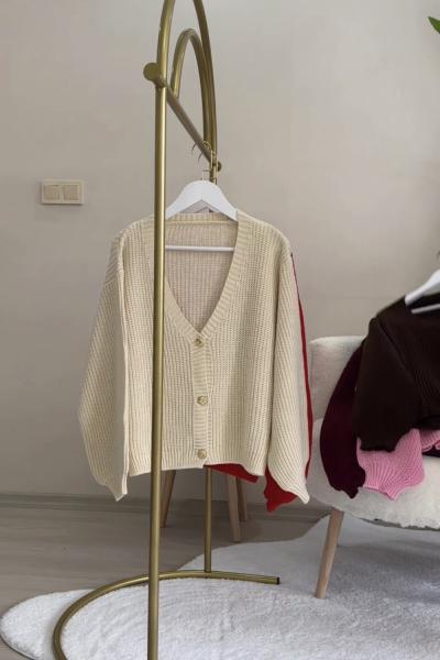 Düğmeli Hırka Taş Rengi