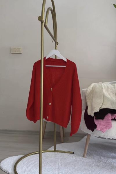 Düğmeli Hırka Kırmızı