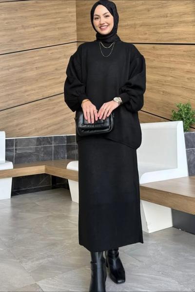 Etekli Triko Takım Siyah