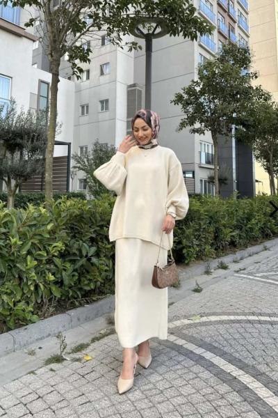 Etekli Triko Takım Taş Rengi