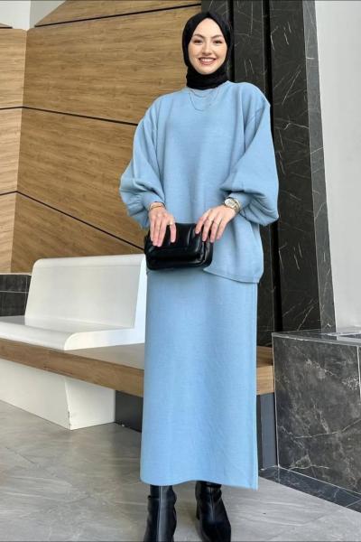 Etekli Triko Takım Bebe Mavisi