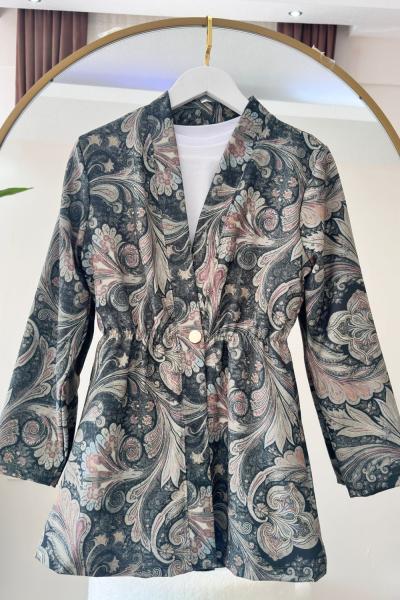 Etnik Desen Ceket Yeşil