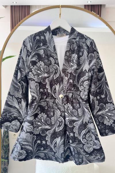 Etnik Desen Ceket Gri