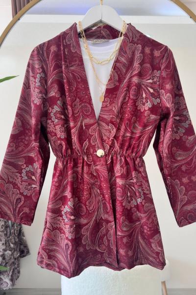 Etnik Desen Ceket Bordo