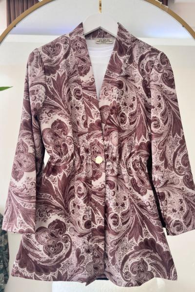 Etnik Desen Ceket Krem