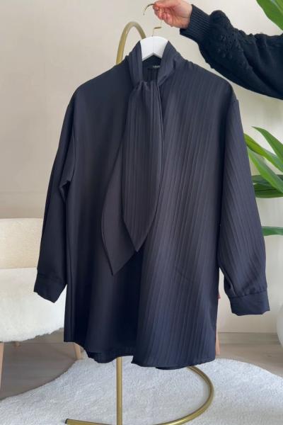 Fularlı Gömlek Siyah