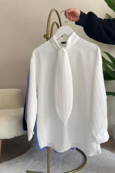 Fularlı Gömlek Beyaz