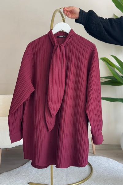 Fularlı Gömlek Bordo