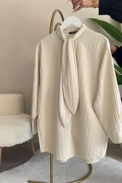 Fularlı Gömlek Krem