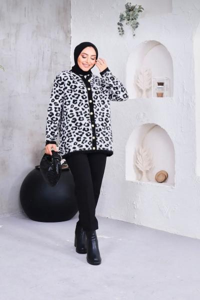 Leopar Desenli Hırka Gri