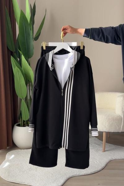 Şeritli Takım Siyah