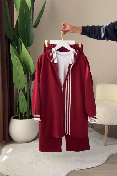 Şeritli Takım Bordo