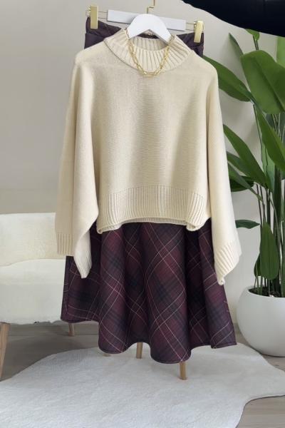 Yarasa Kol Kazak Ekose Etek Kombin Çoklu Renk