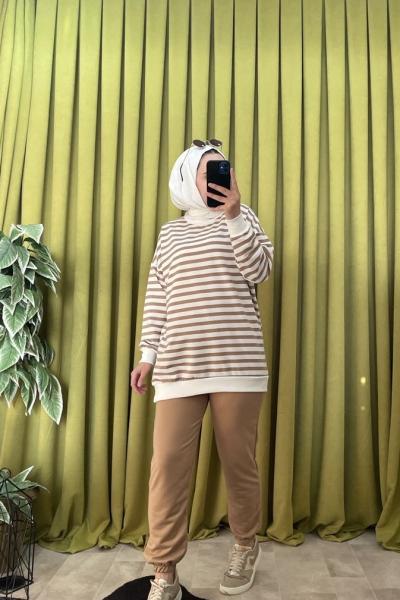 ÇİZGİLİ SWEAT Camel